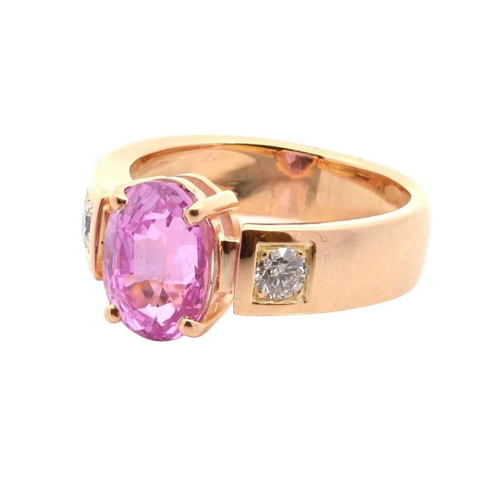 Bague Solitaire en or jaune, saphir, et diamants - Image 3