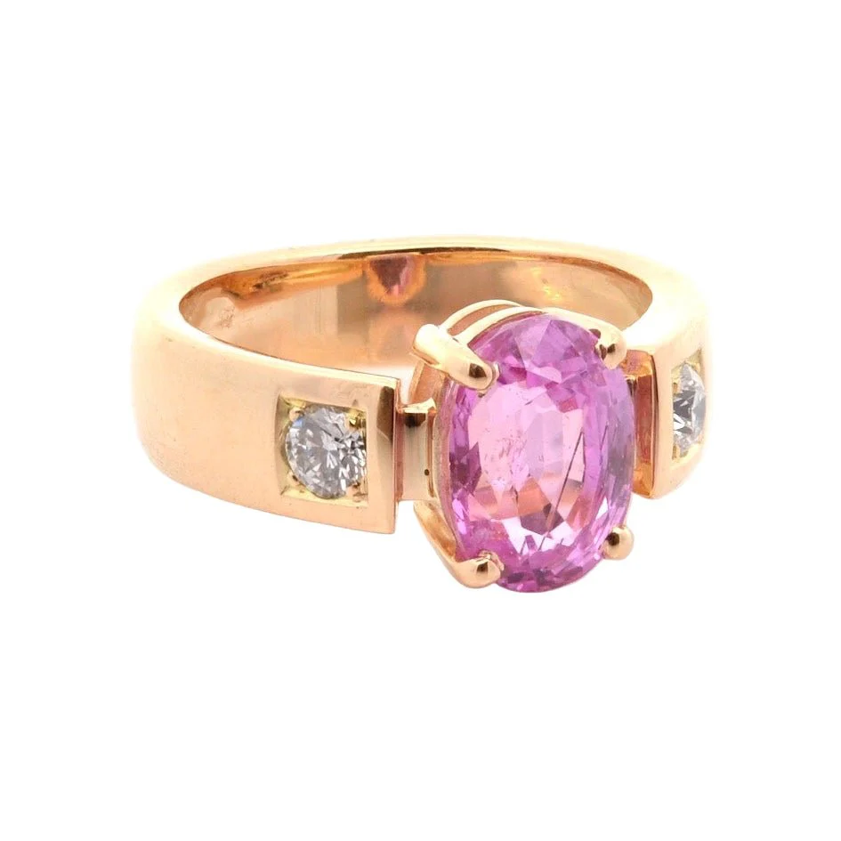 Bague Solitaire en or jaune, saphir, et diamants - Image 5