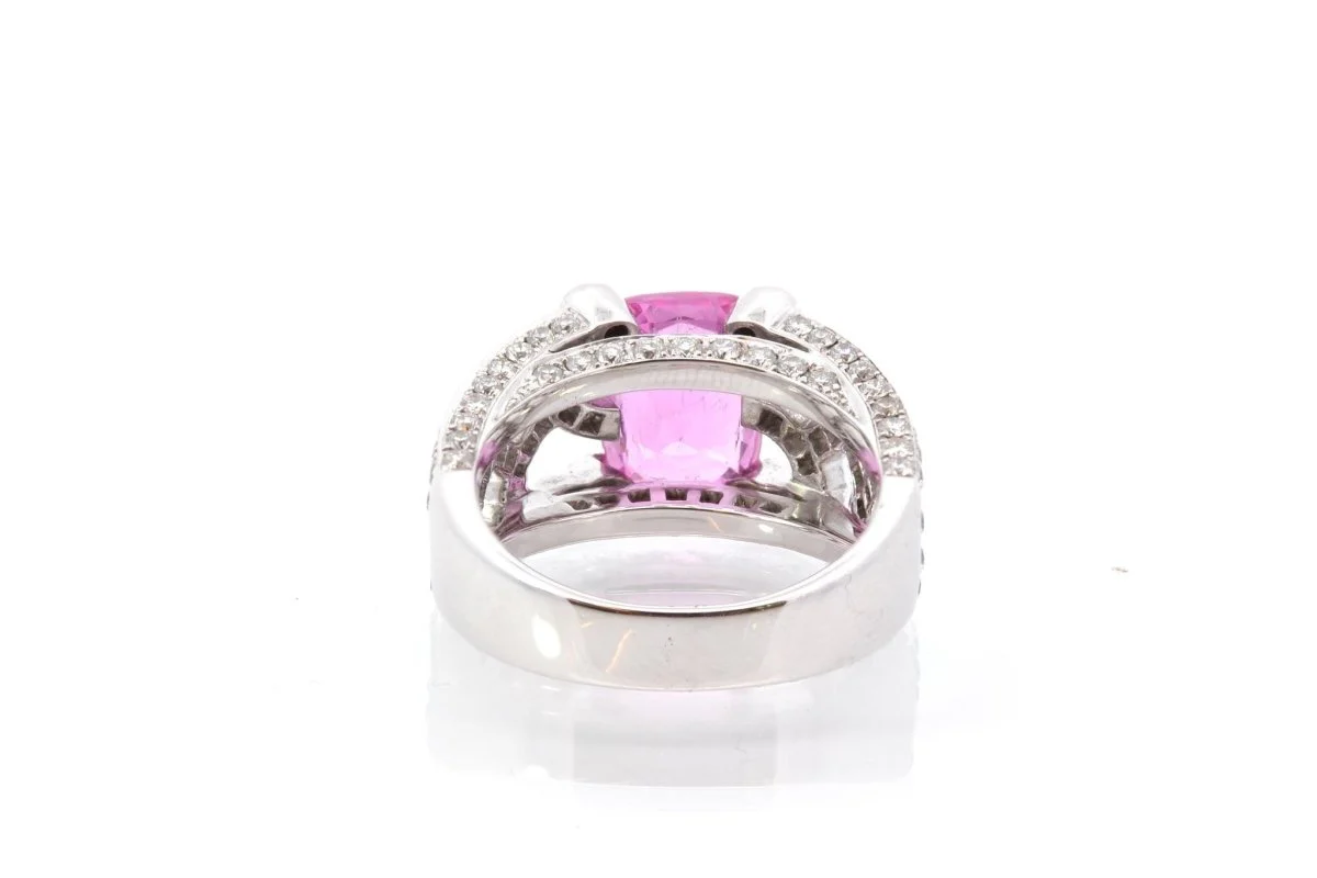 Bague d'occasion saphir rose et diamants en or blanc - Image 5