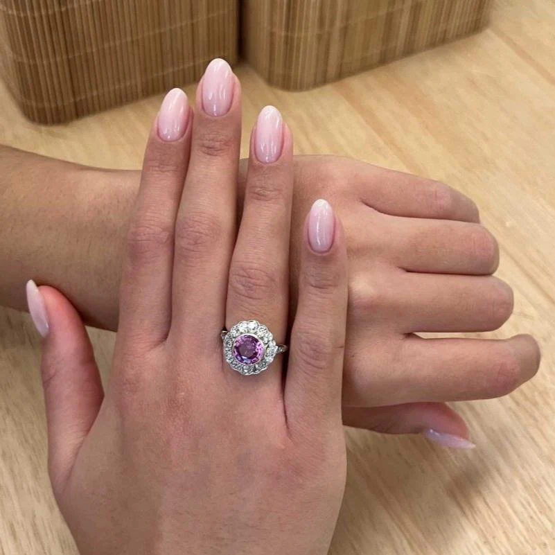 Bague en platine, saphir rose et diamants - Image 2