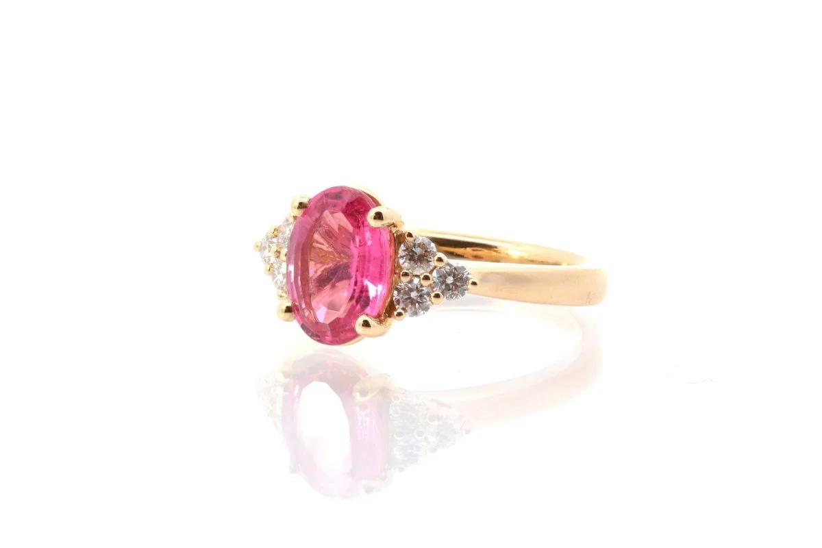 Bague tourmaline et diamants en or jaune