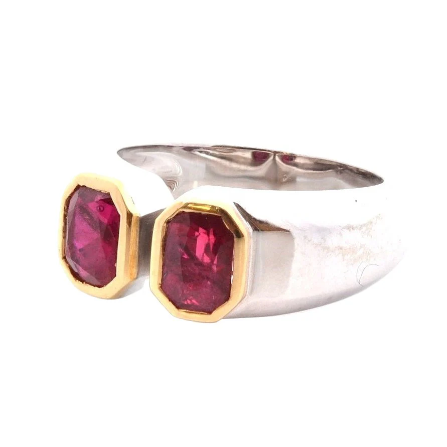 Bague Toi & Moi en or blanc et rubis - Image 2