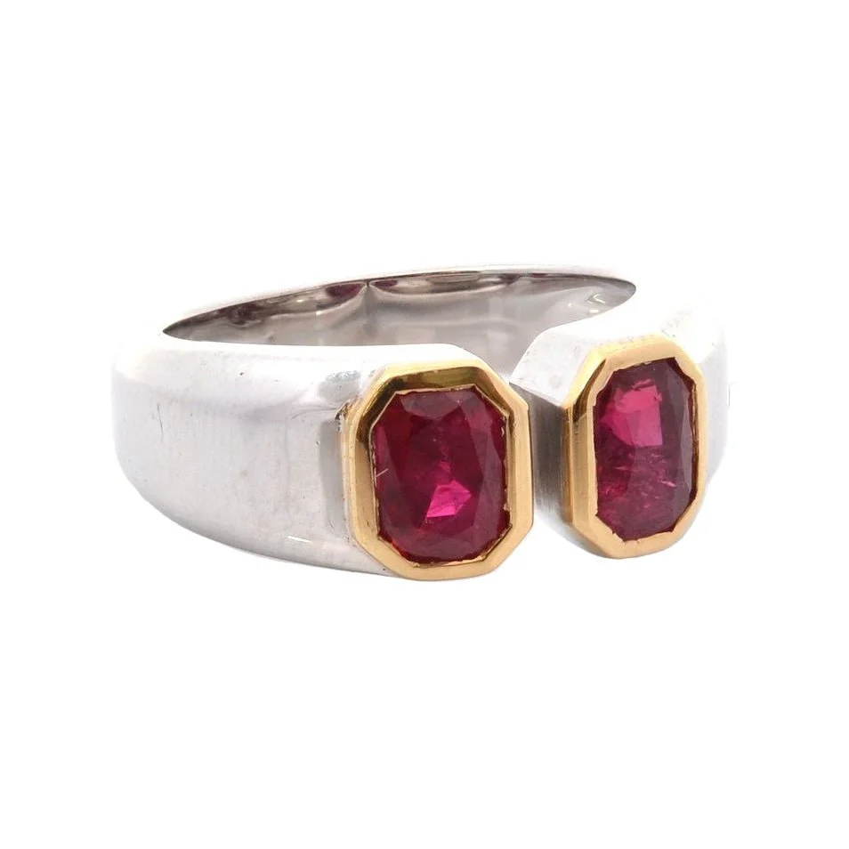 Bague Toi & Moi en or blanc et rubis - Image 4