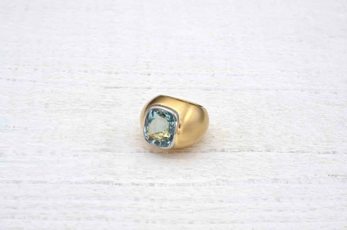 Bague dôme aigue-marine en or jaune et platine - Image 2
