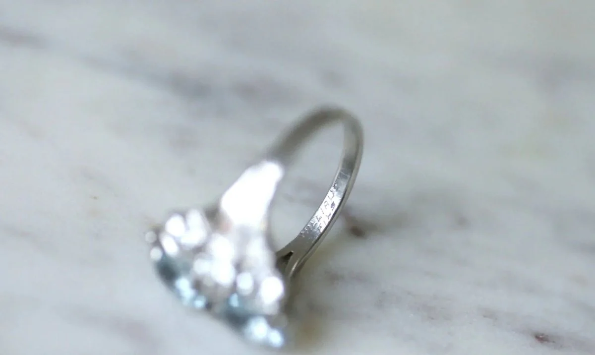 Bague dôme Art Deco aigue-marine et diamant - Image 10