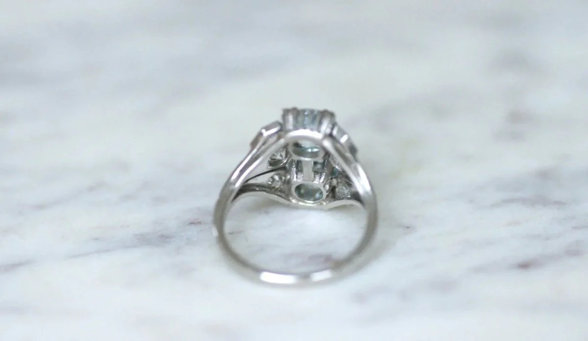 Bague dôme Art Deco aigue-marine et diamant - Image 9