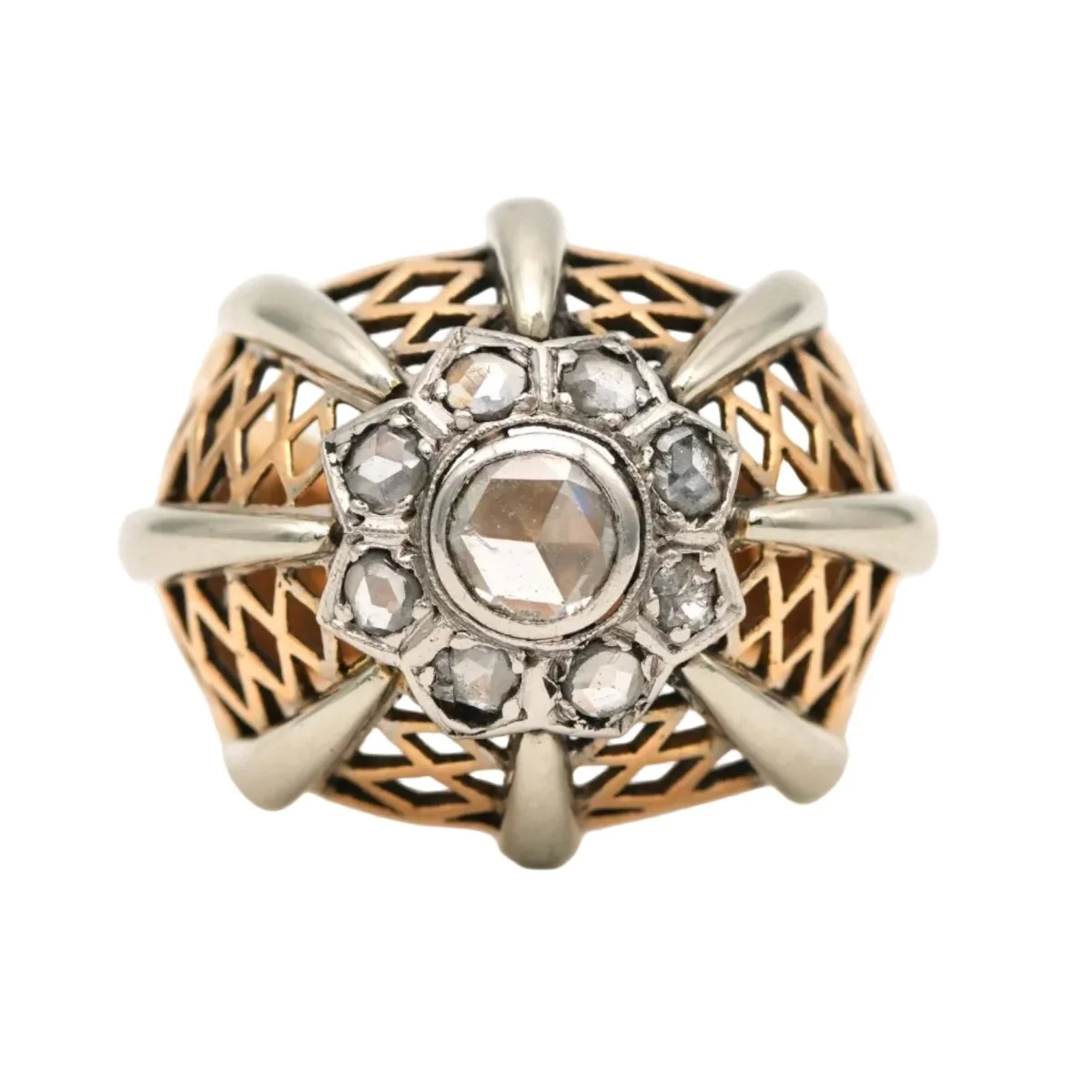 Bague Dôme en or blanc, or jaune et diamants