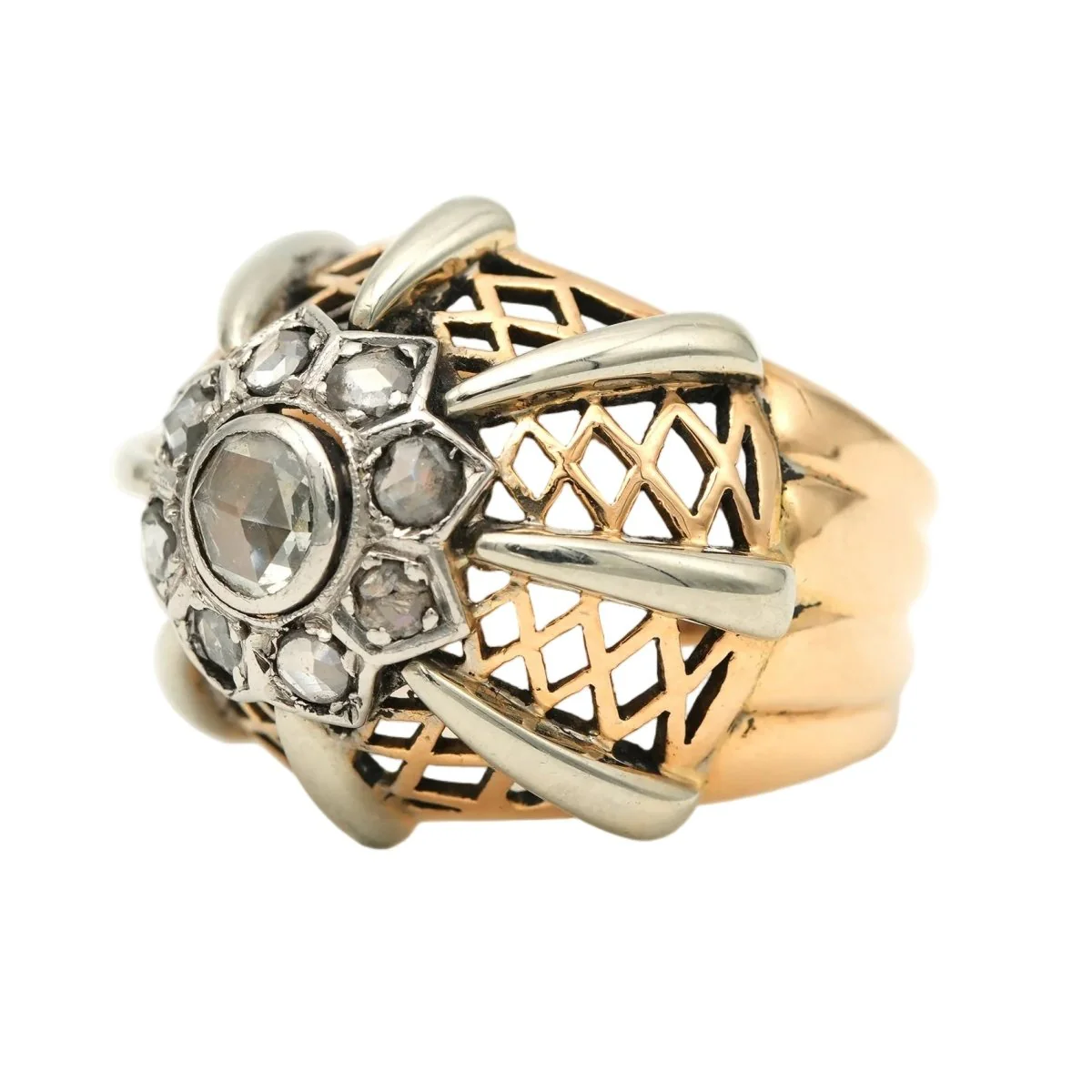 Bague Dôme en or blanc, or jaune et diamants - Image 2