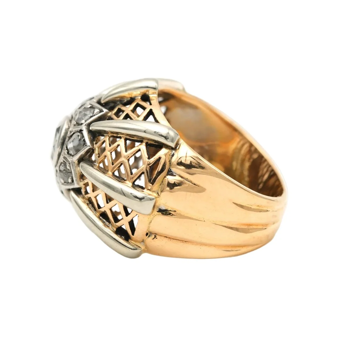 Bague Dôme en or blanc, or jaune et diamants - Image 3