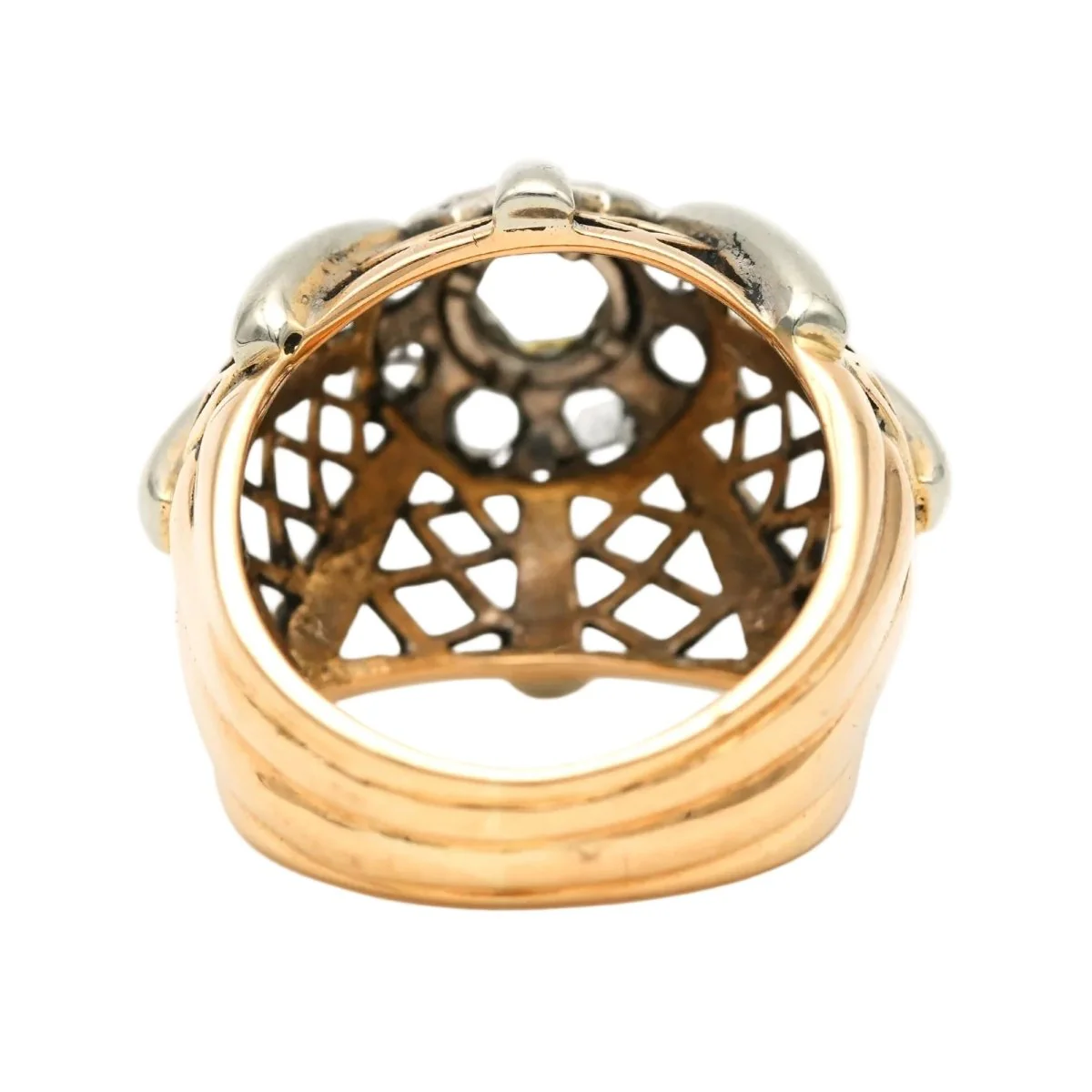 Bague Dôme en or blanc, or jaune et diamants - Image 4