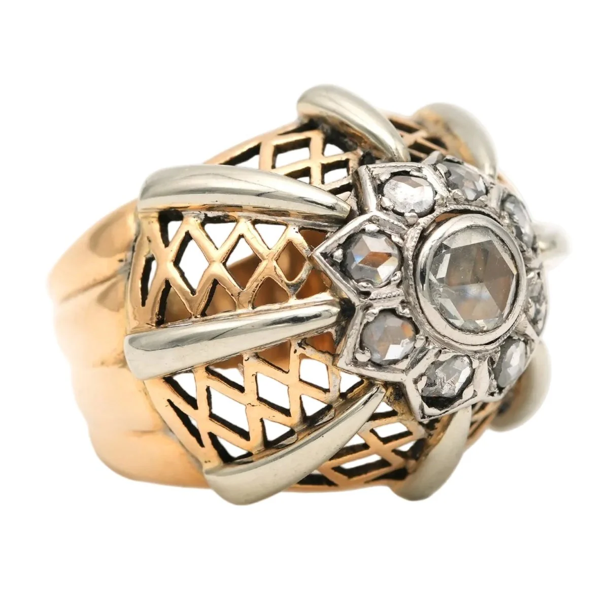 Bague Dôme en or blanc, or jaune et diamants - Image 6