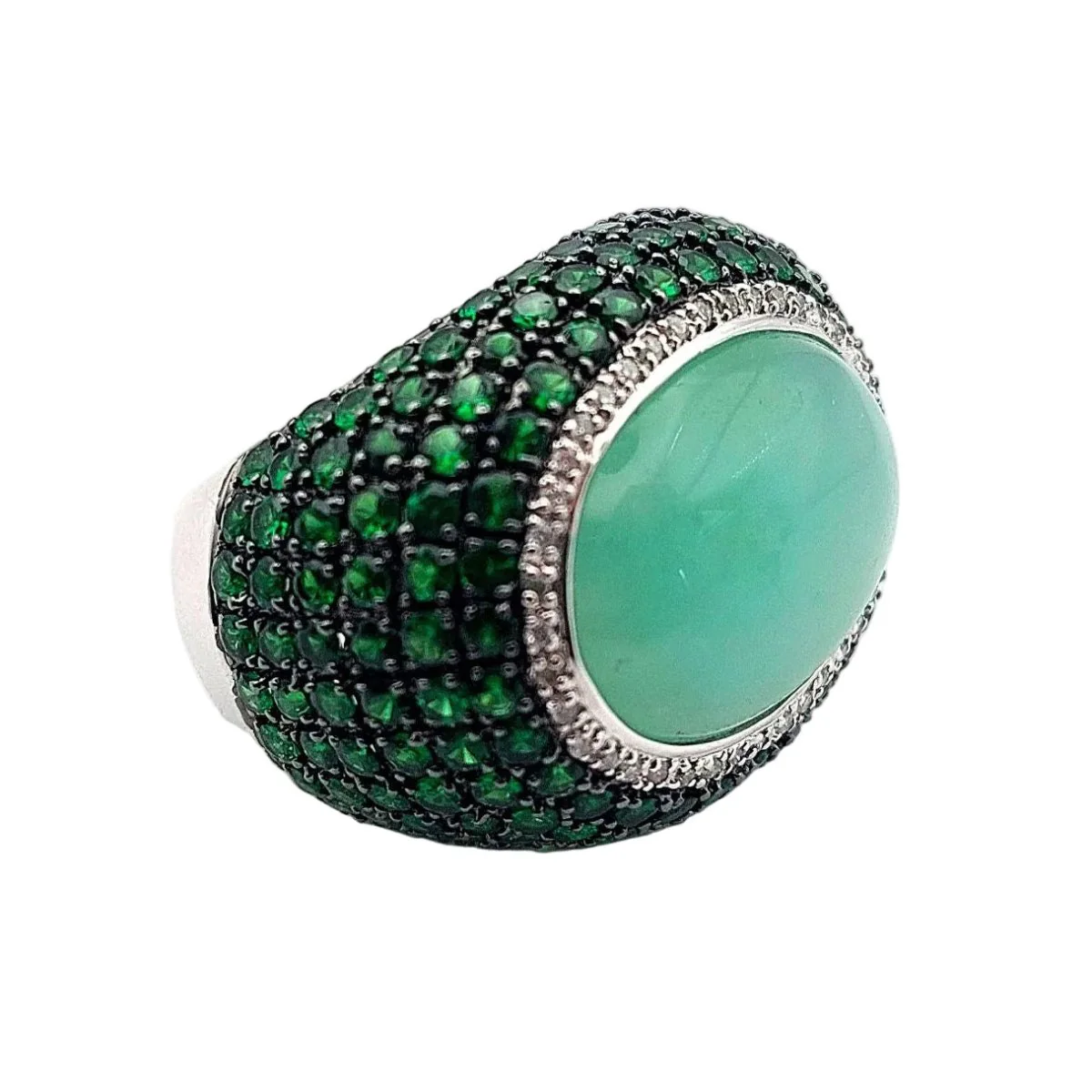 Bague Dôme en or blanc, quartz, grenats et diamants - Image 6