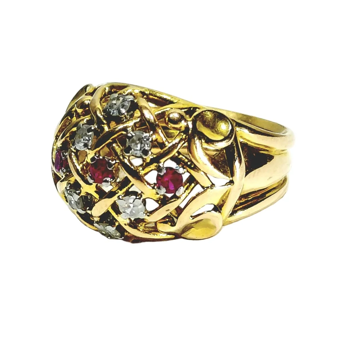 Bague Dôme en or champagne, rubis et diamants - Image 3