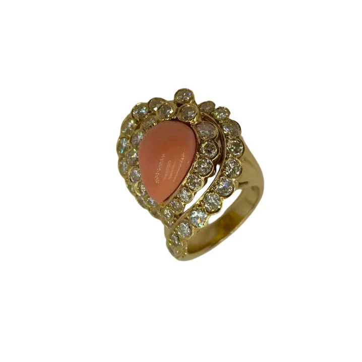 Bague Dôme en or jaune, corail et diamants - Image 3