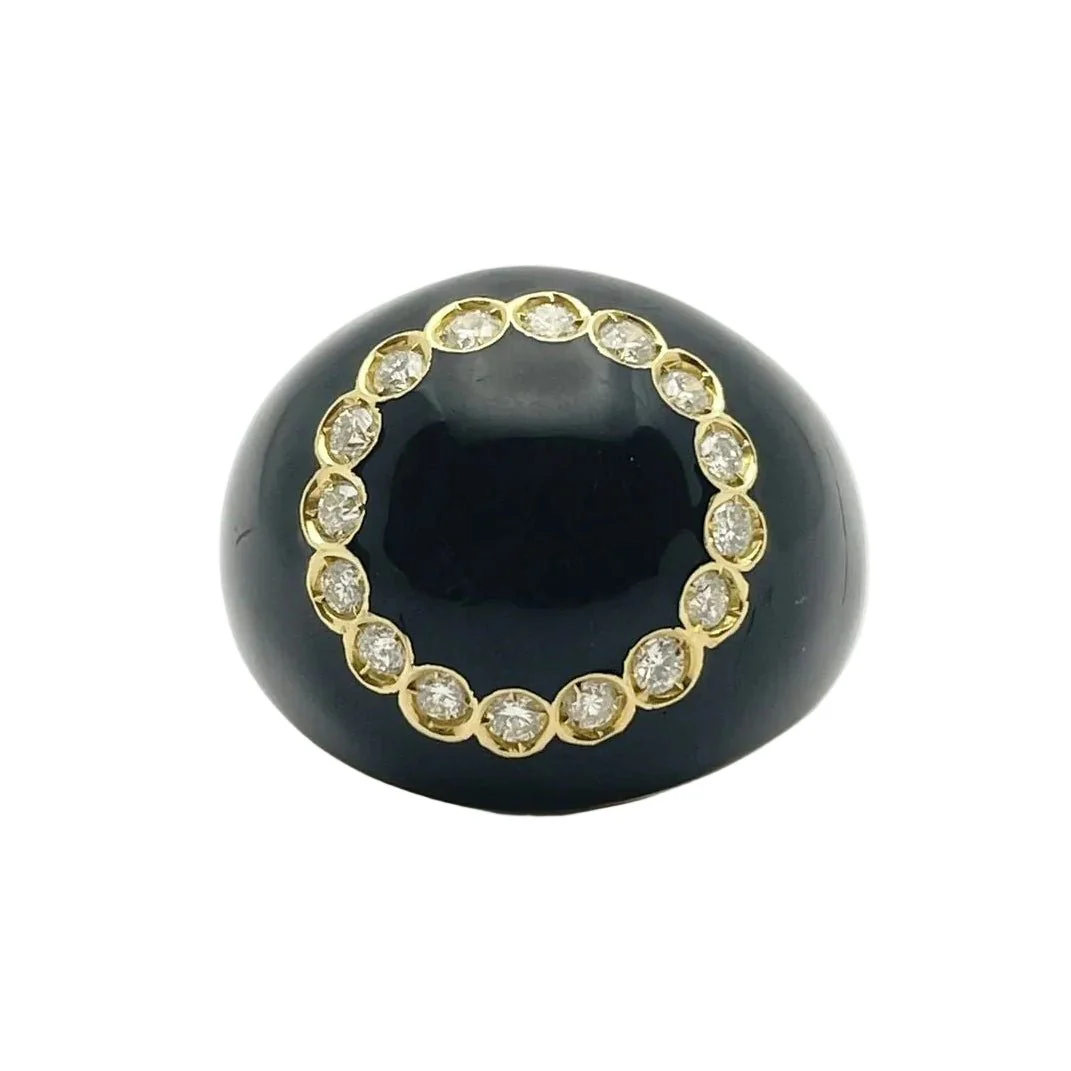 Bague Dôme en or jaune, émail et diamants