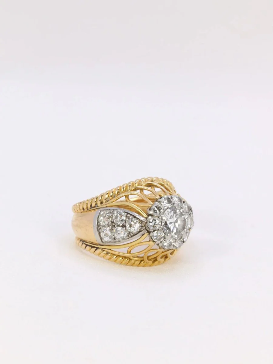 Bague dome en or jaune, platine et diamant 1 carat - Image 3