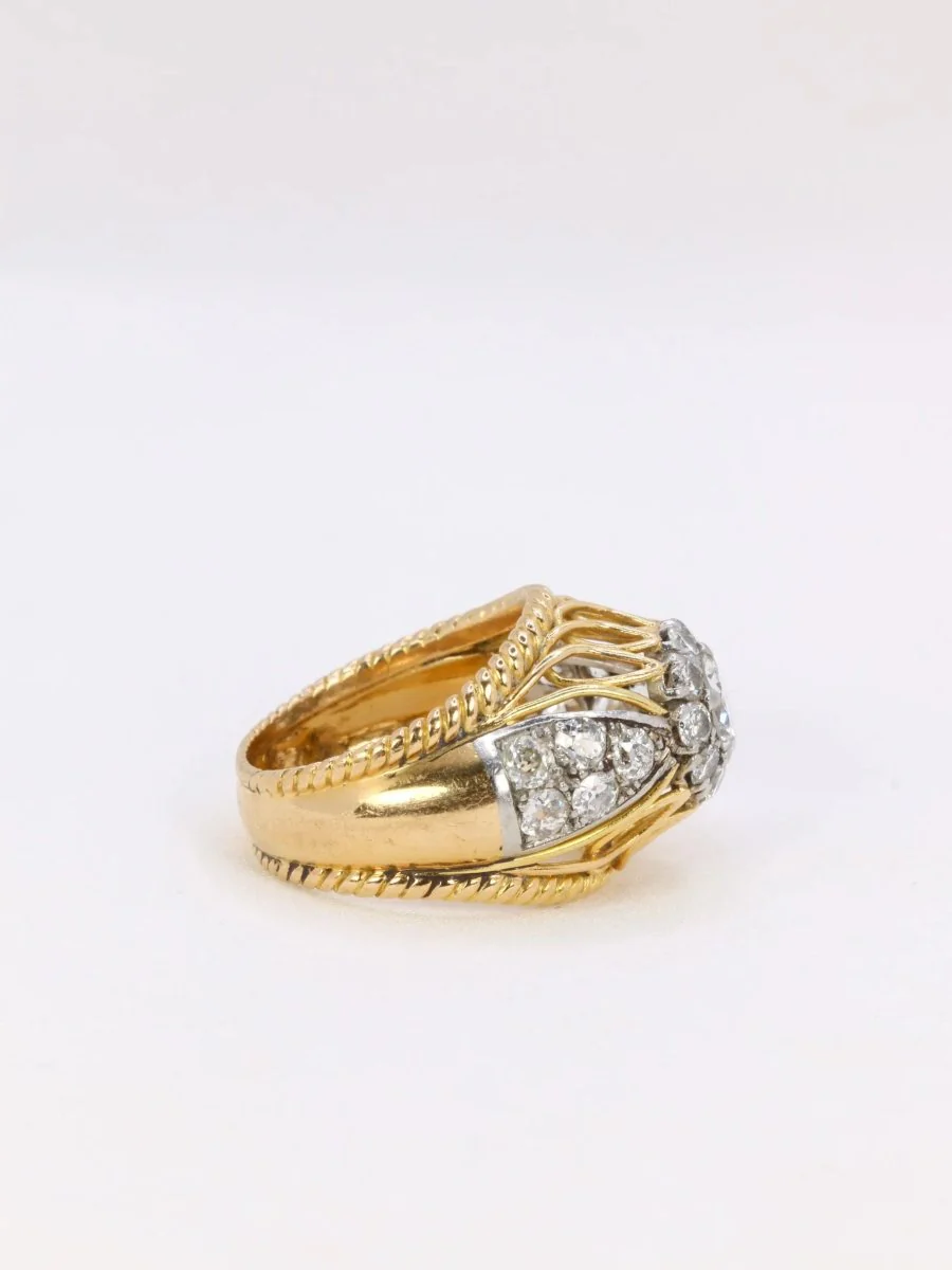 Bague dome en or jaune, platine et diamant 1 carat - Image 4