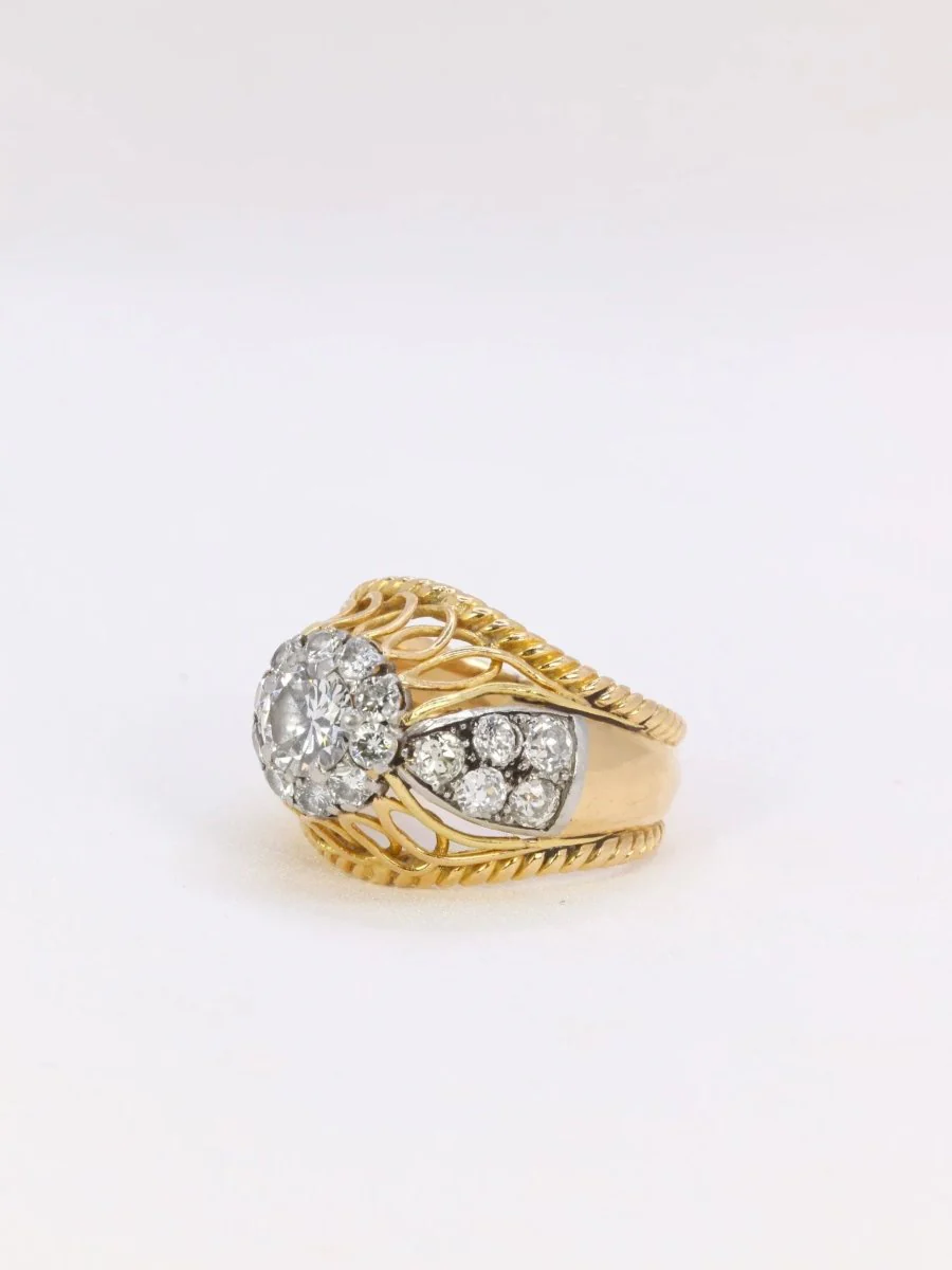 Bague dome en or jaune, platine et diamant 1 carat - Image 7