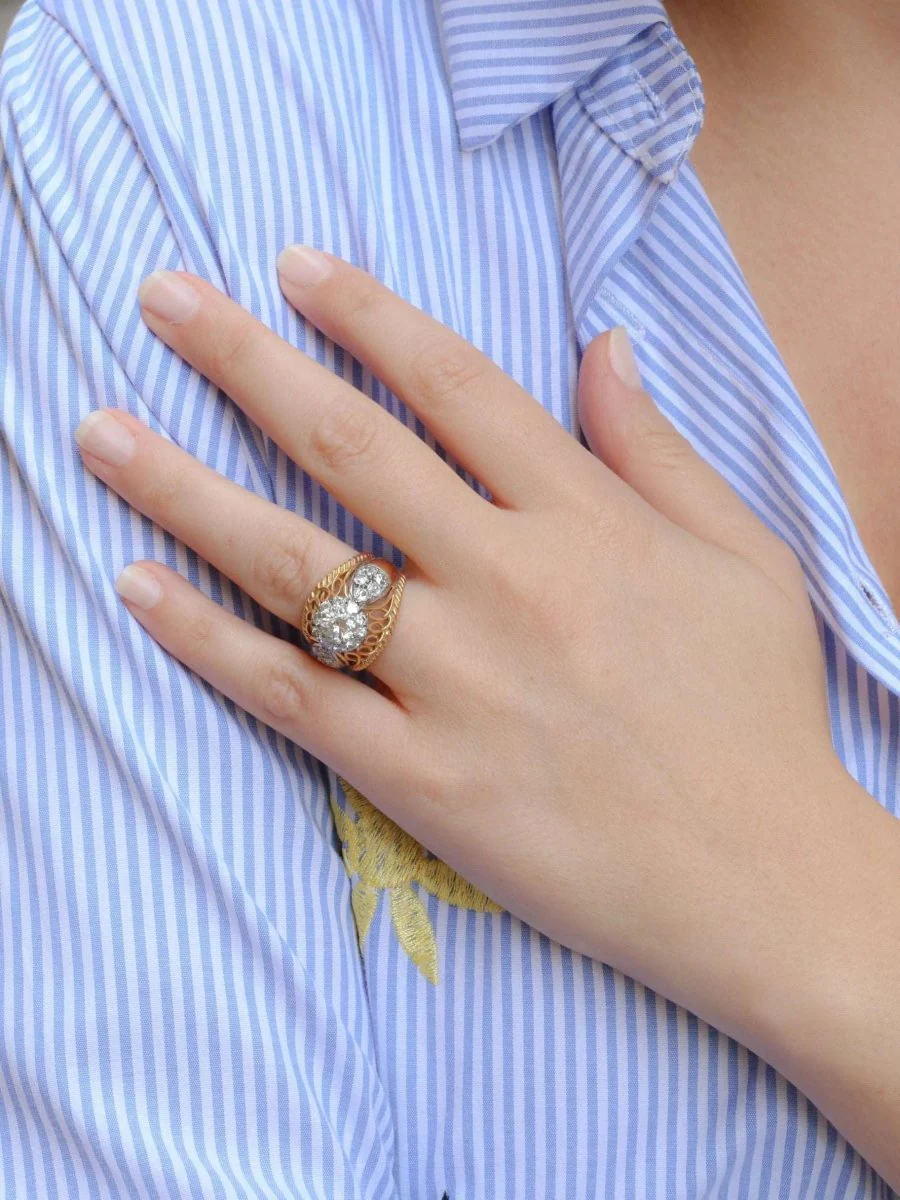 Bague dome en or jaune, platine et diamant 1 carat - Image 8