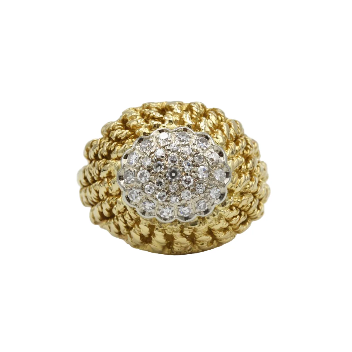 Bague Dôme en or jaune tressé et diamants
