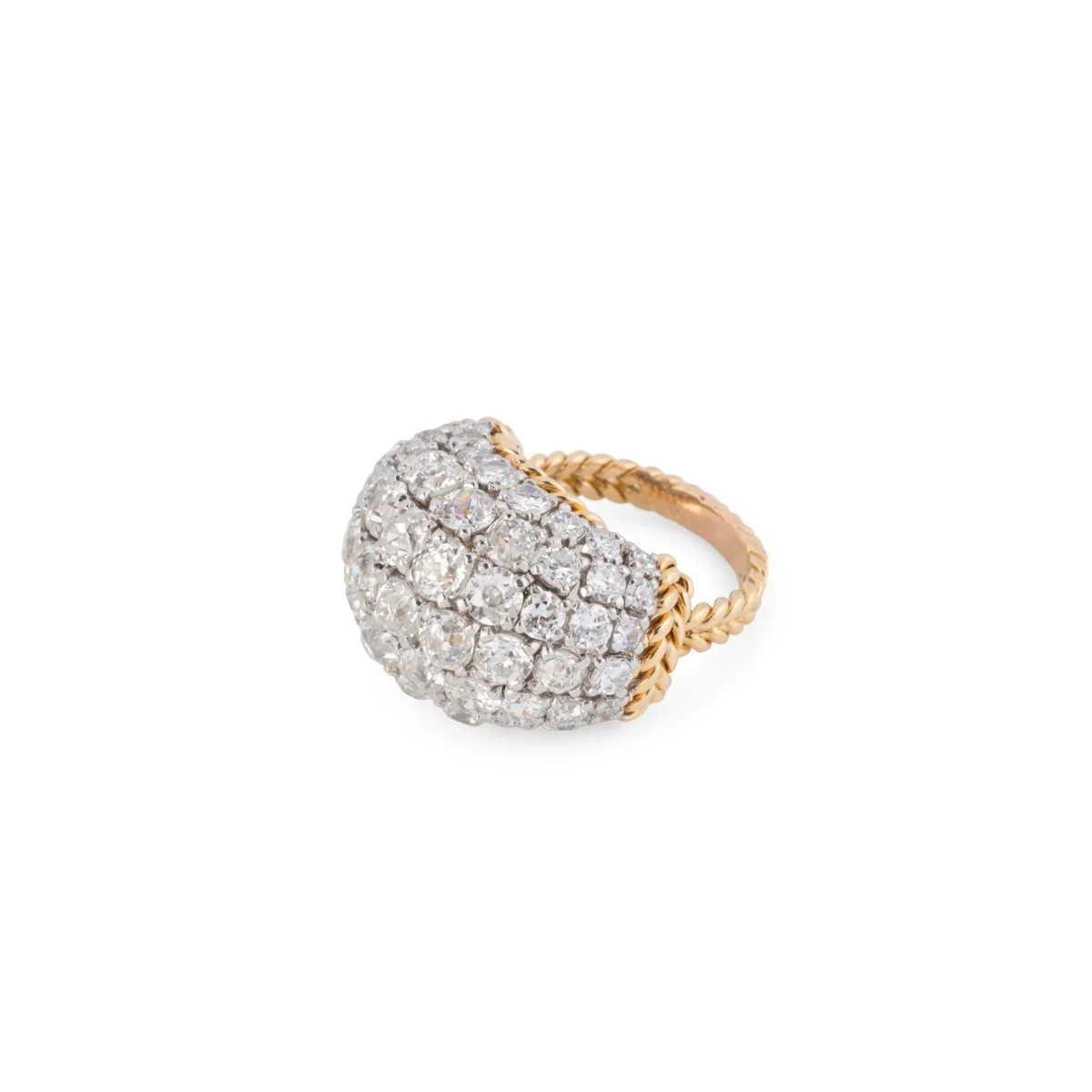 Bague Dôme en or jaune tressé et pavée diamants - Image 4