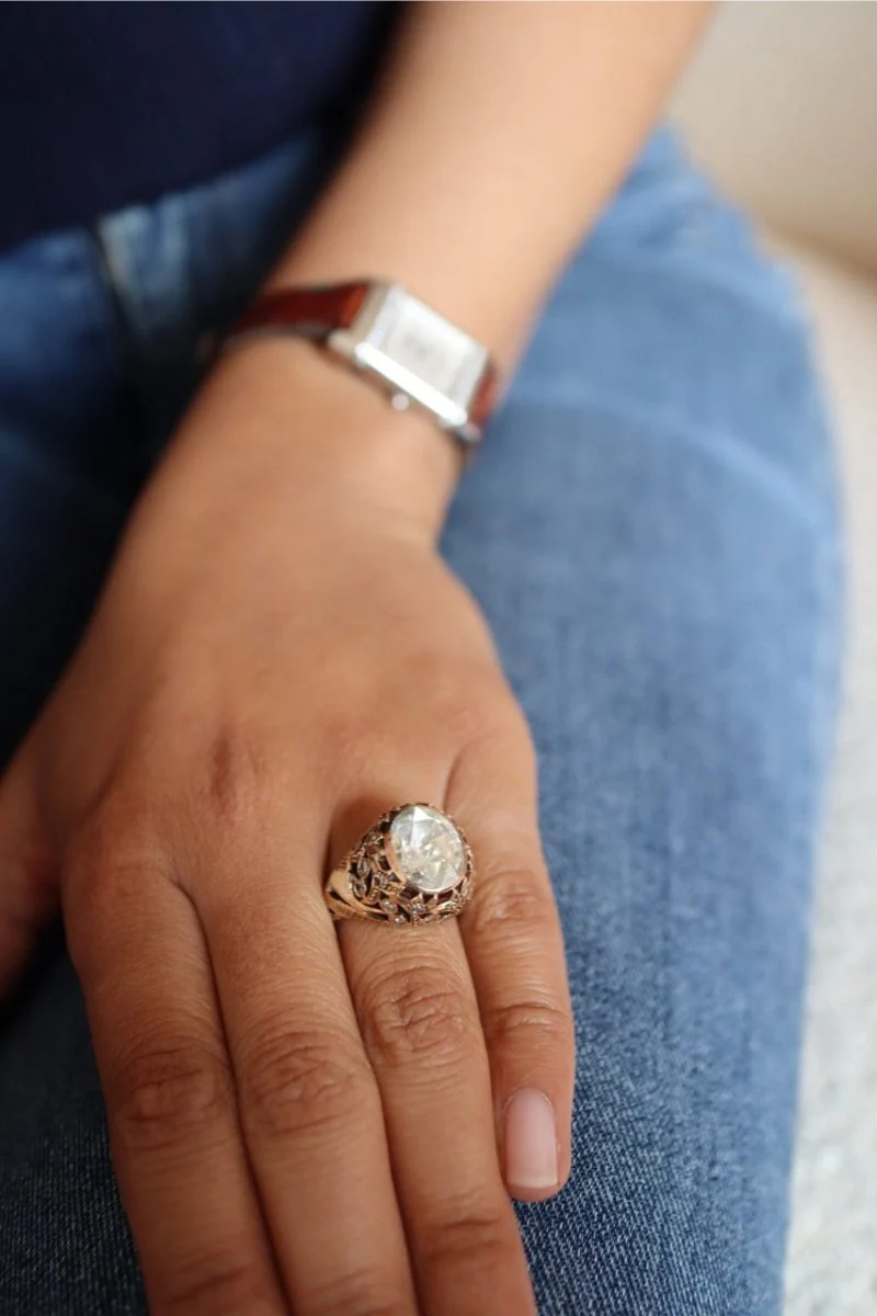 Bague Dôme en or rose, sertie d'un diamant taille ancienne ovale de 4 carats environ - Image 2