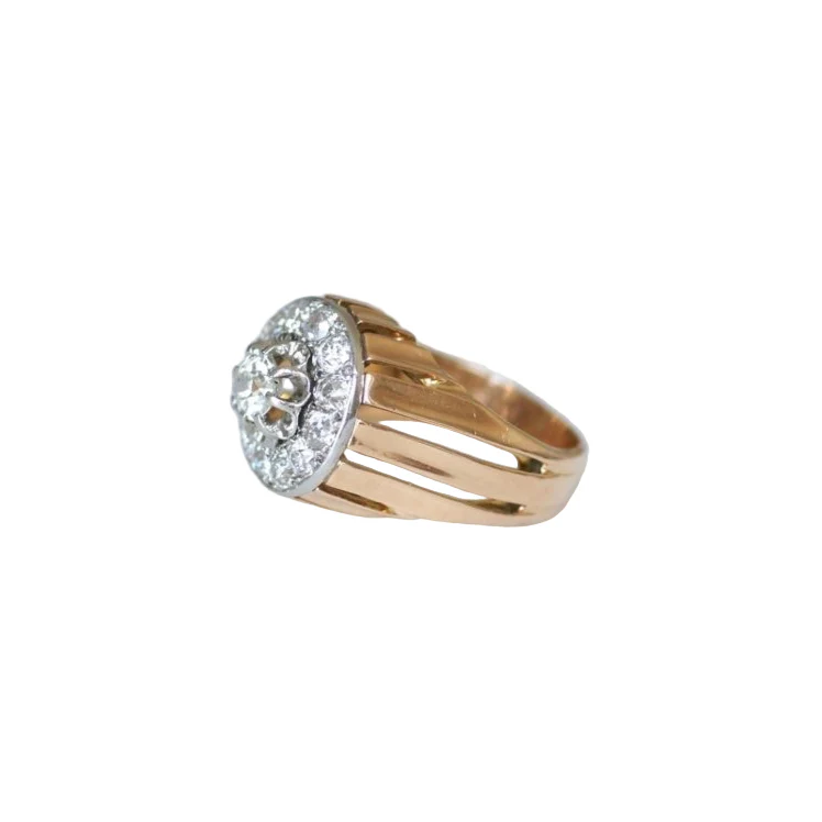 Bague Dôme Diamants 2,40 Cts Or rose et Platine Années 40 - Image 10