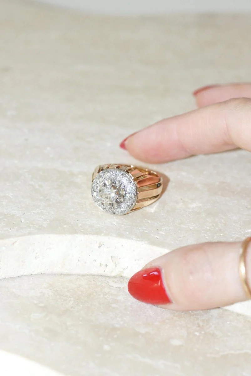 Bague Dôme Diamants 2,40 Cts Or rose et Platine Années 40 - Image 4
