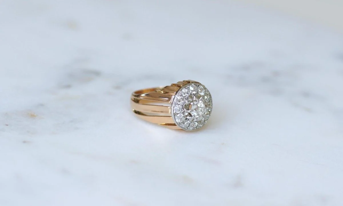 Bague Dôme Diamants 2,40 Cts Or rose et Platine Années 40 - Image 6