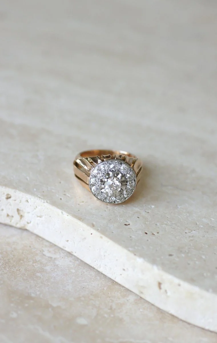 Bague Dôme Diamants 2,40 Cts Or rose et Platine Années 40 - Image 7