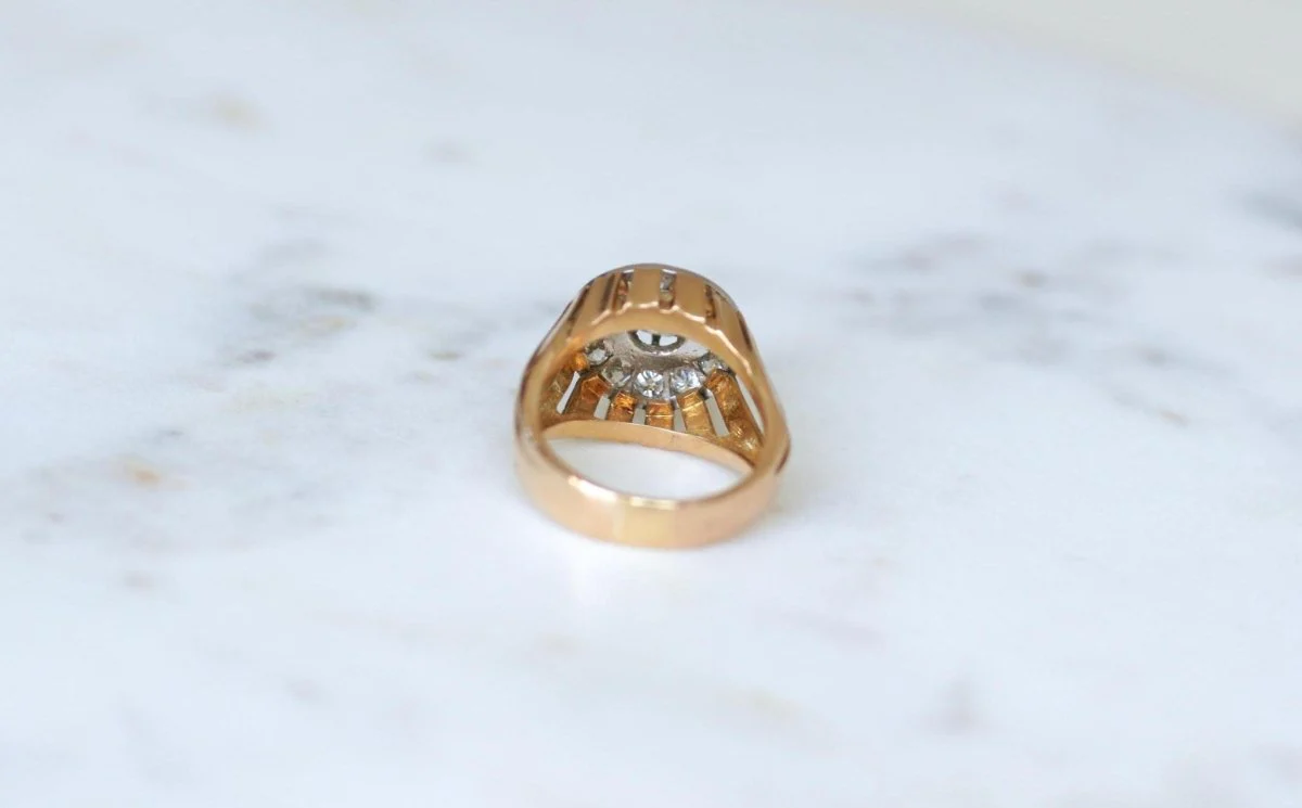 Bague Dôme Diamants 2,40 Cts Or rose et Platine Années 40 - Image 8