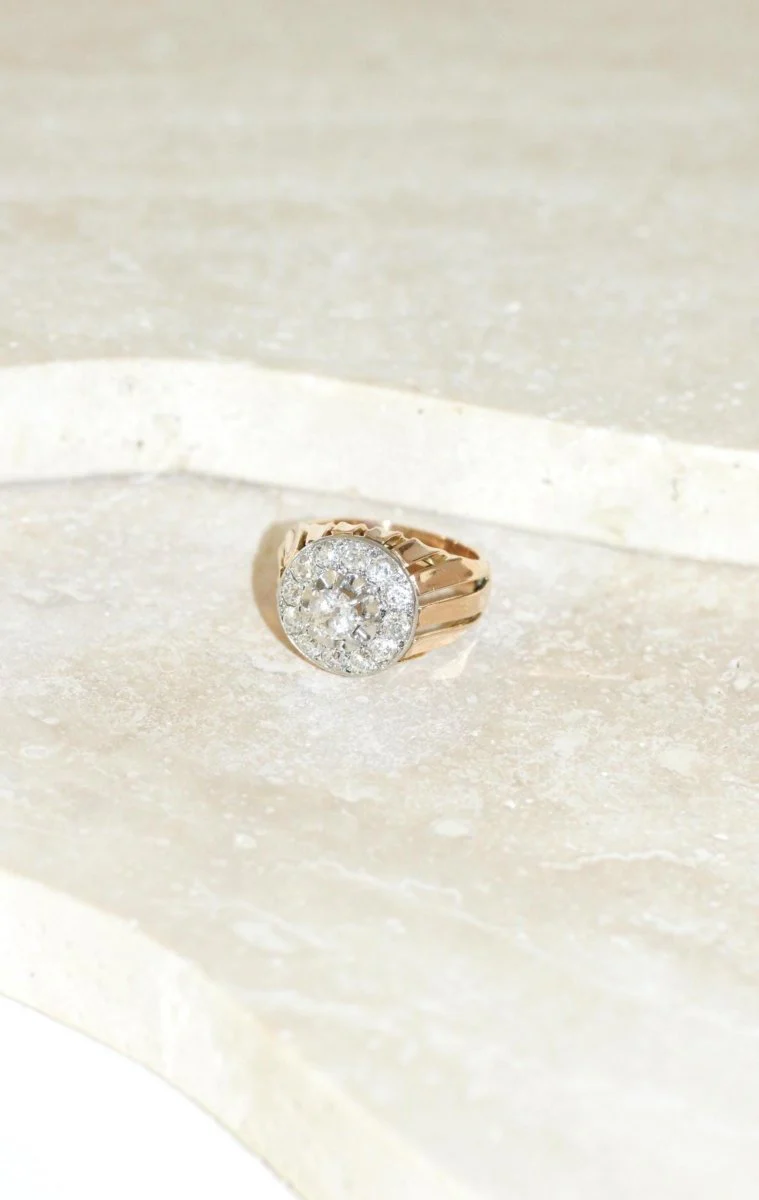 Bague Dôme Diamants 2,40 Cts Or rose et Platine Années 40 - Image 9