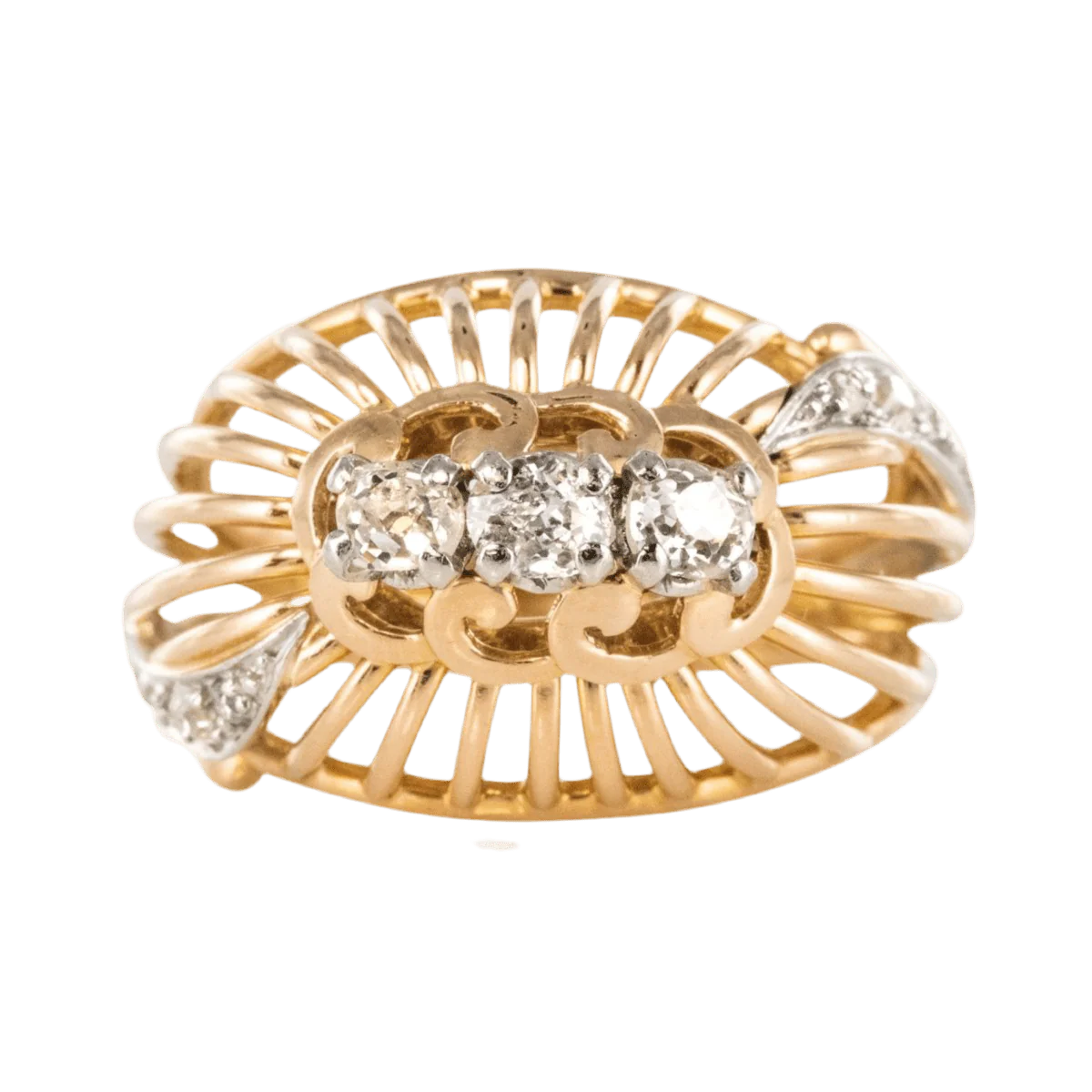 Bague Dôme en or jaune, platine et diamants