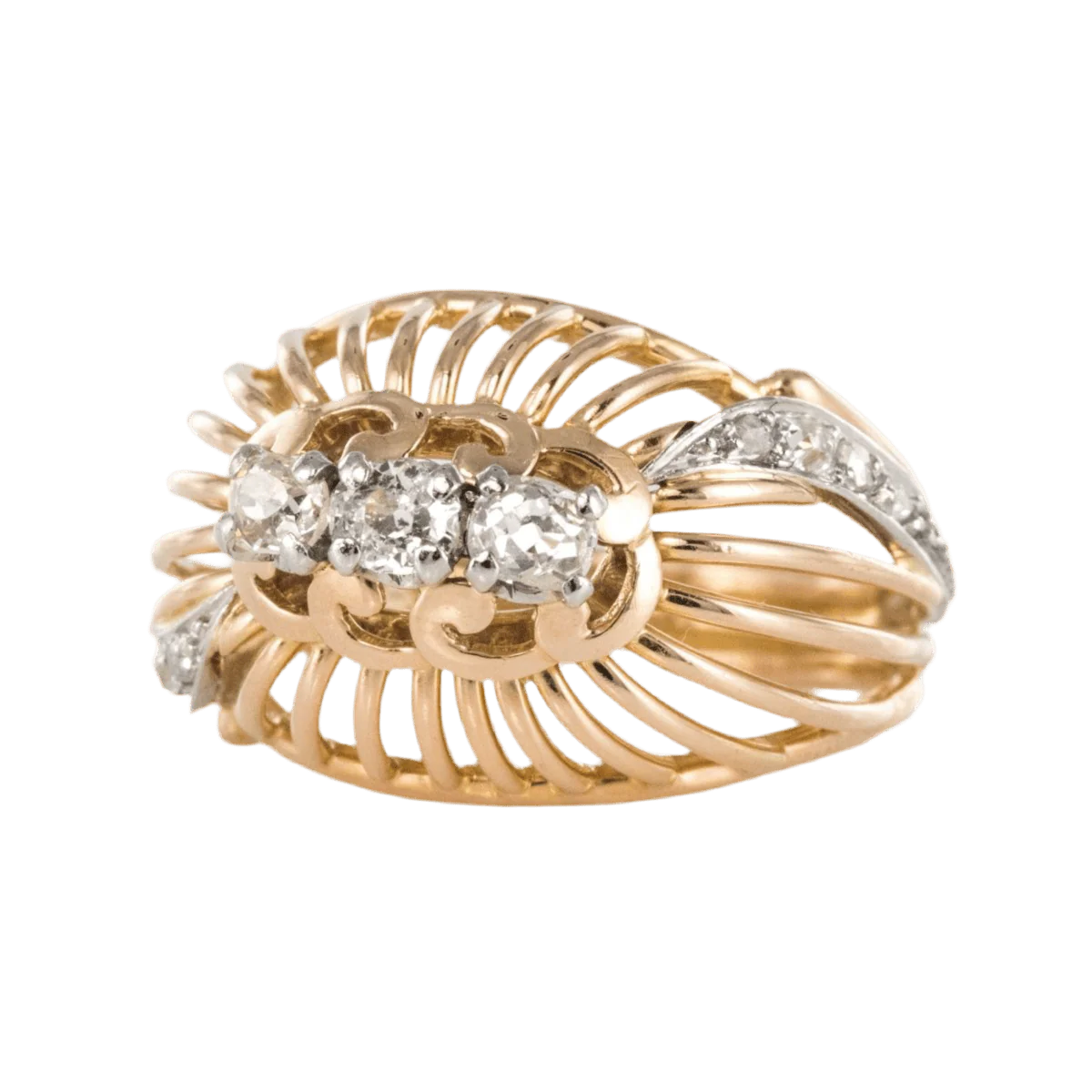 Bague Dôme en or jaune, platine et diamants - Image 3
