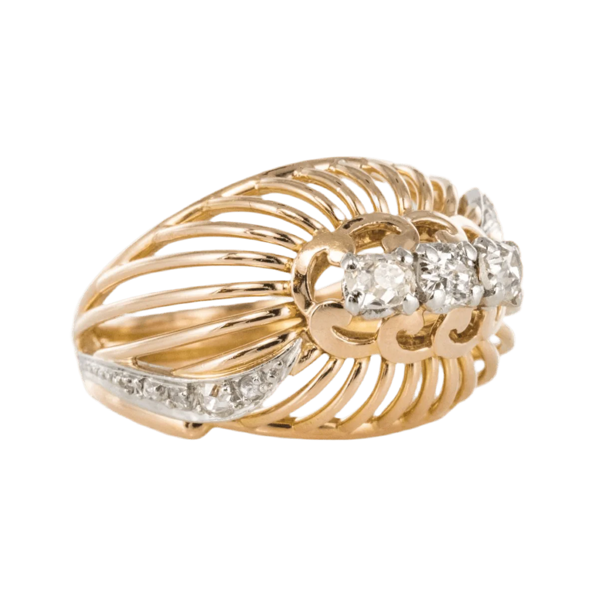 Bague Dôme en or jaune, platine et diamants - Image 5