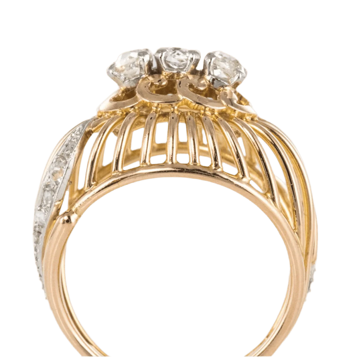 Bague Dôme en or jaune, platine et diamants - Image 6