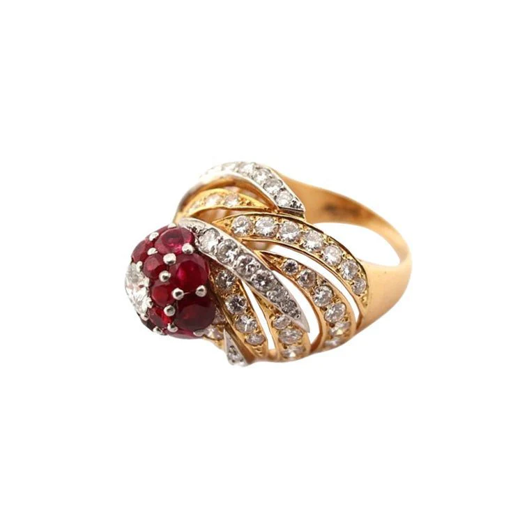 Bague Dôme MARCHAK en or jaune, rubis et diamants - Image 5