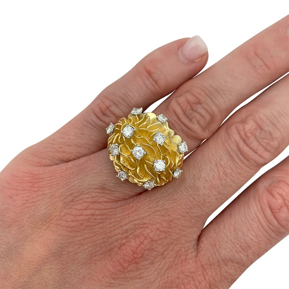 Bague dôme or jaune, platine et diamants - Image 2