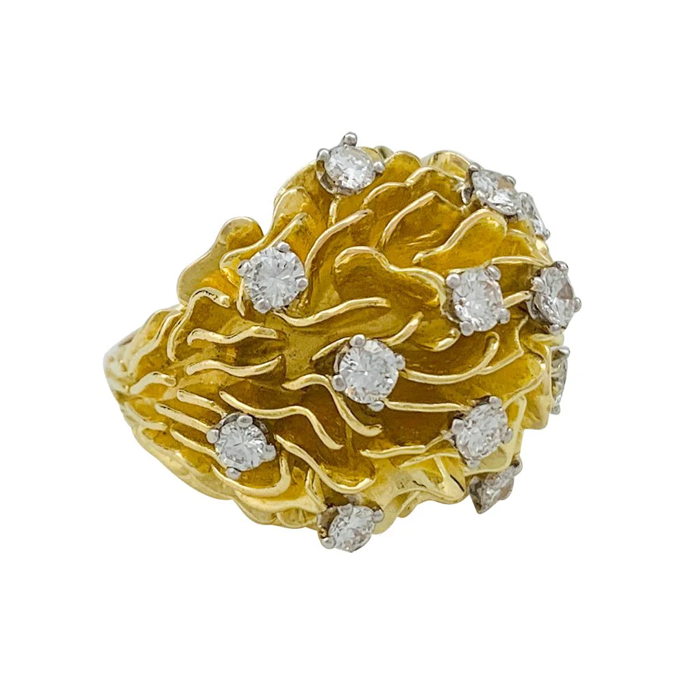 Bague dôme or jaune, platine et diamants - Image 3