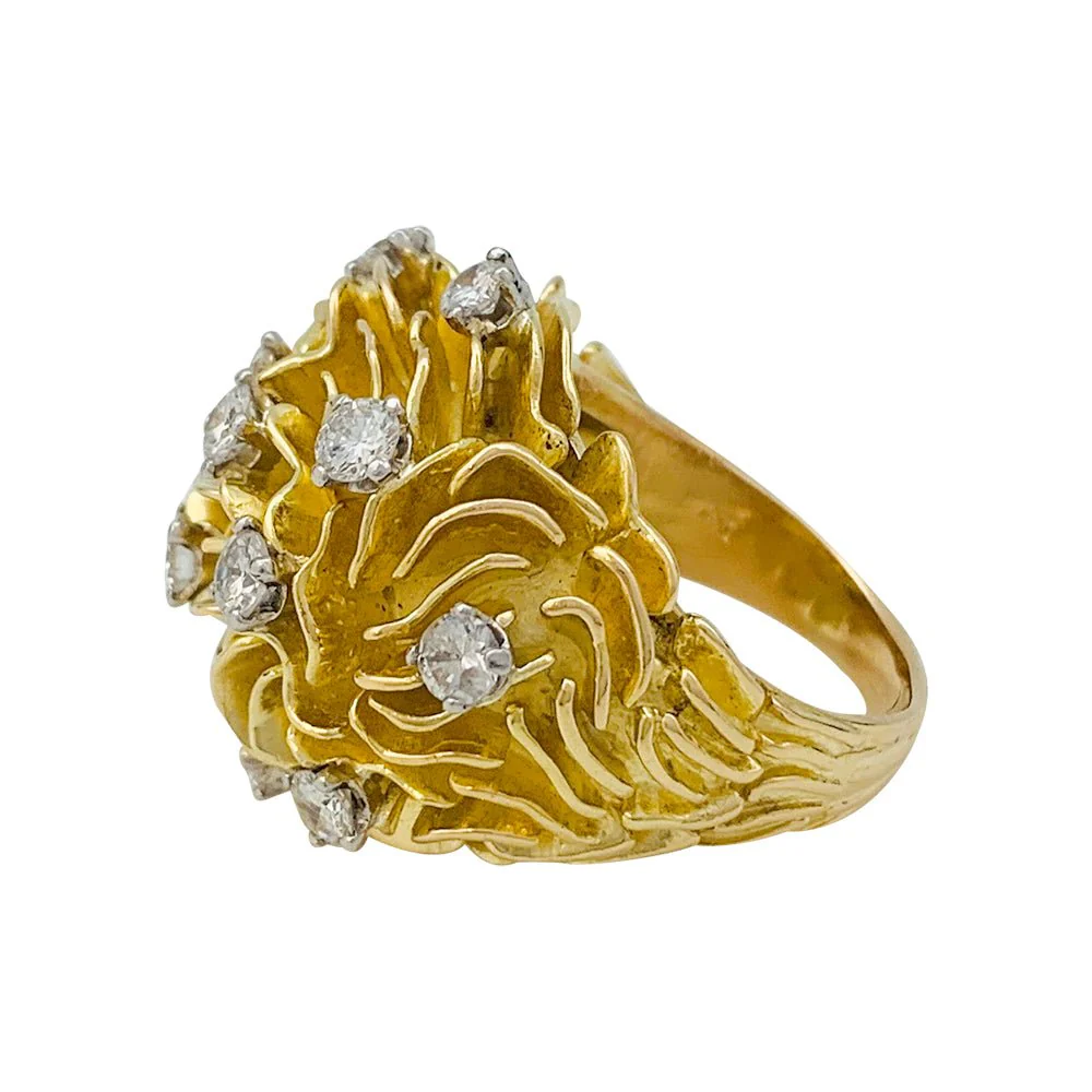Bague dôme or jaune, platine et diamants - Image 4