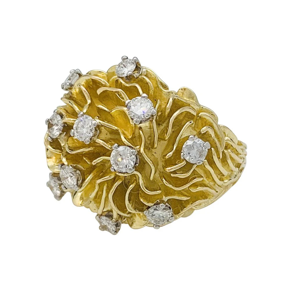 Bague dôme or jaune, platine et diamants - Image 5