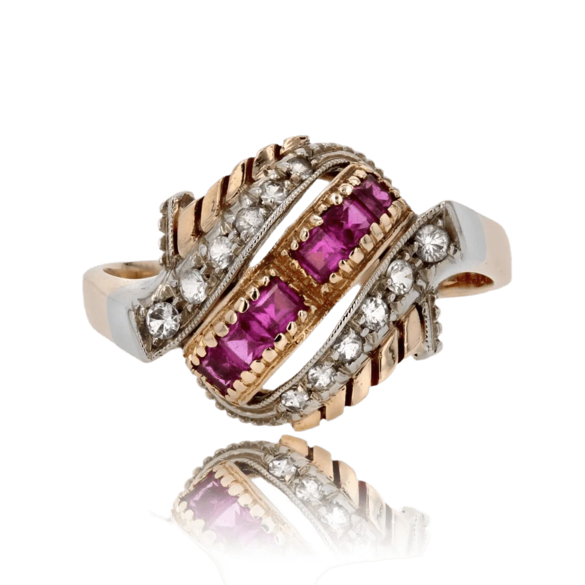 Bague Dôme en or rose, or blanc et rubis