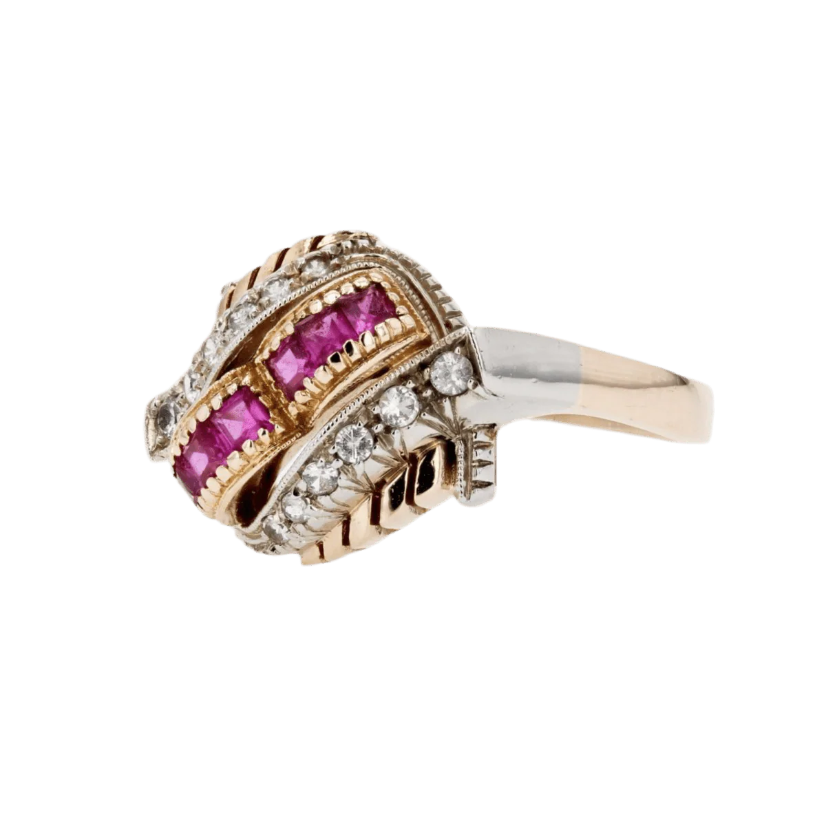 Bague Dôme en or rose, or blanc et rubis - Image 3