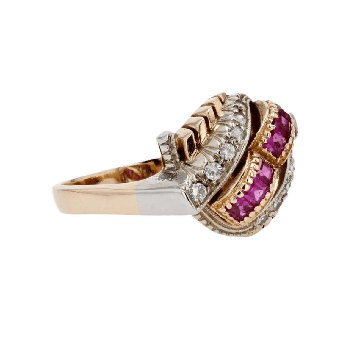 Bague Dôme en or rose, or blanc et rubis - Image 5