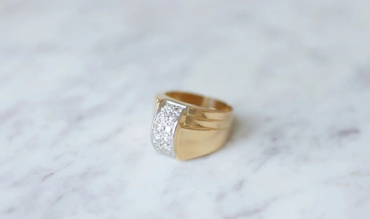 Bague Dome Tank diamants, or et platine - Image 3