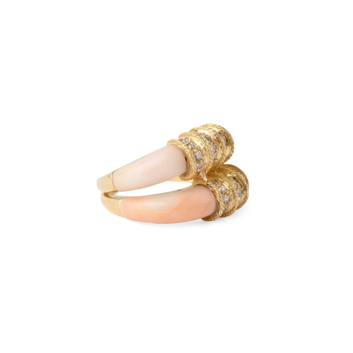 Bague double anneaux en corail peau d'ange sur or jaune - Image 2