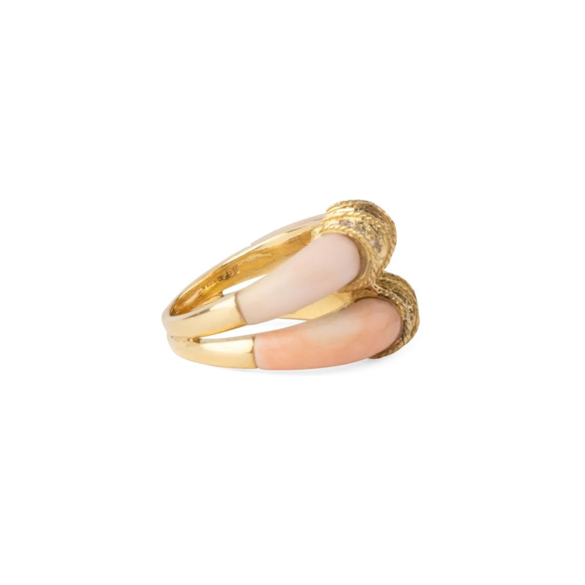 Bague double anneaux en corail peau d'ange sur or jaune - Image 3