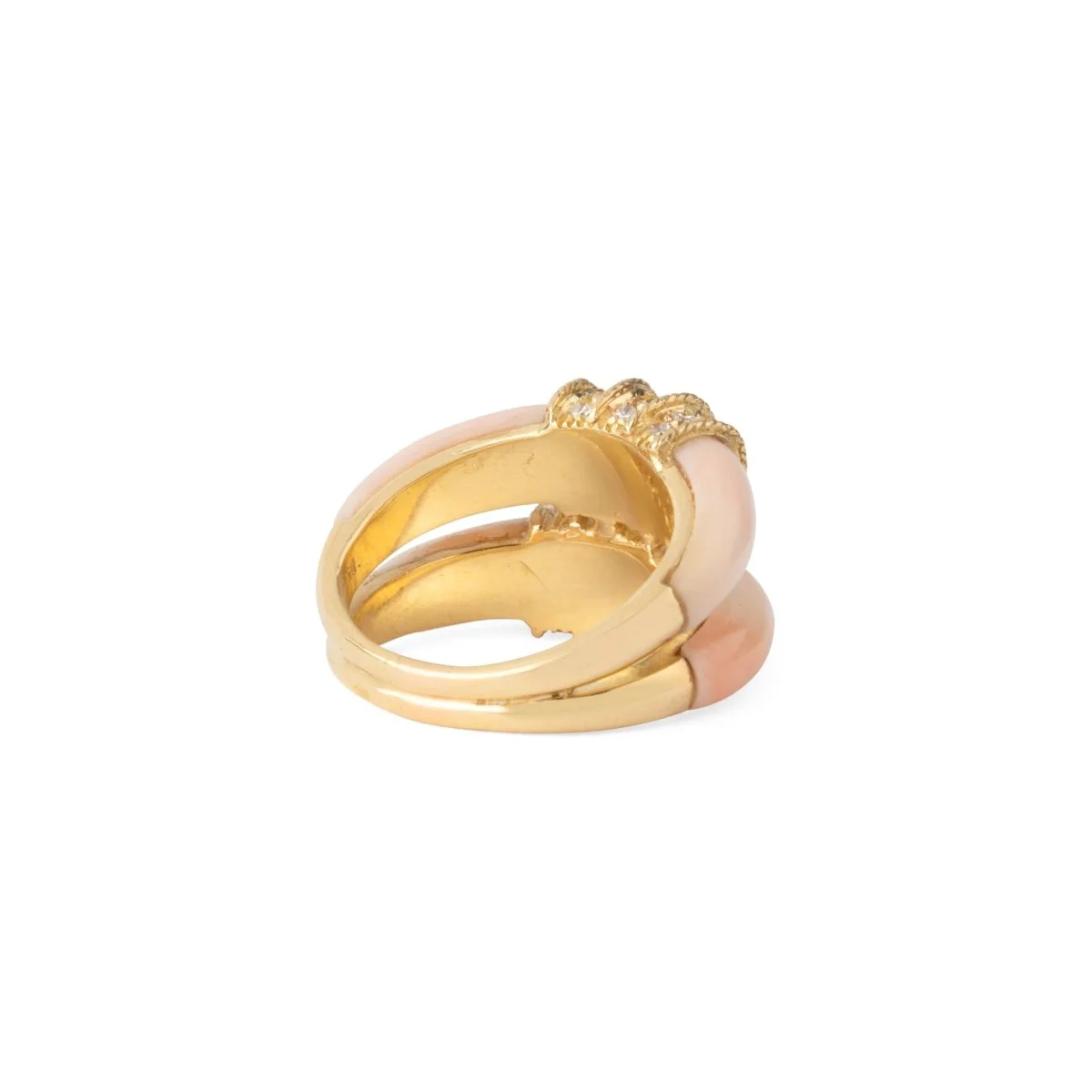 Bague double anneaux en corail peau d'ange sur or jaune - Image 4