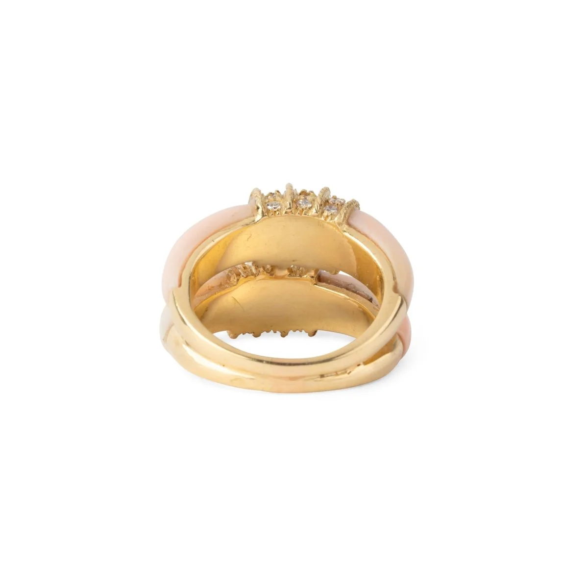 Bague double anneaux en corail peau d'ange sur or jaune - Image 5
