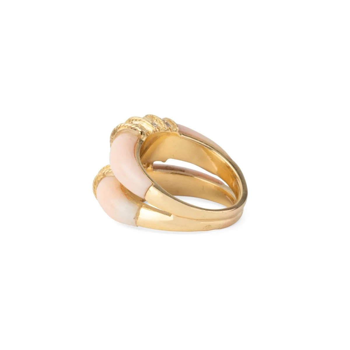 Bague double anneaux en corail peau d'ange sur or jaune - Image 6